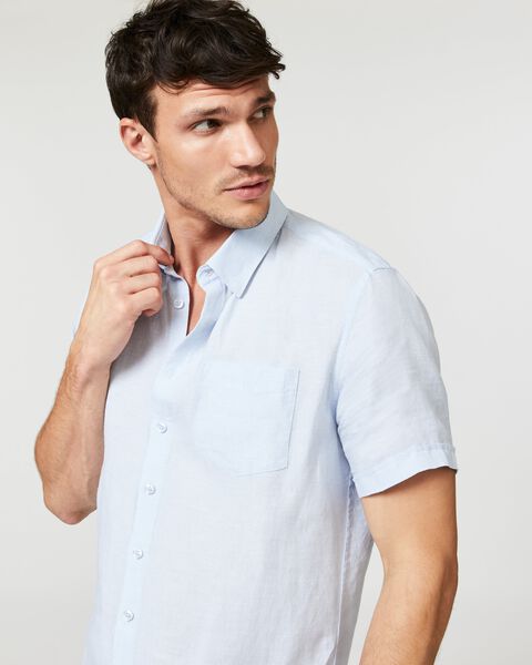 Blue Linen Short Sleeve Mens Shirt